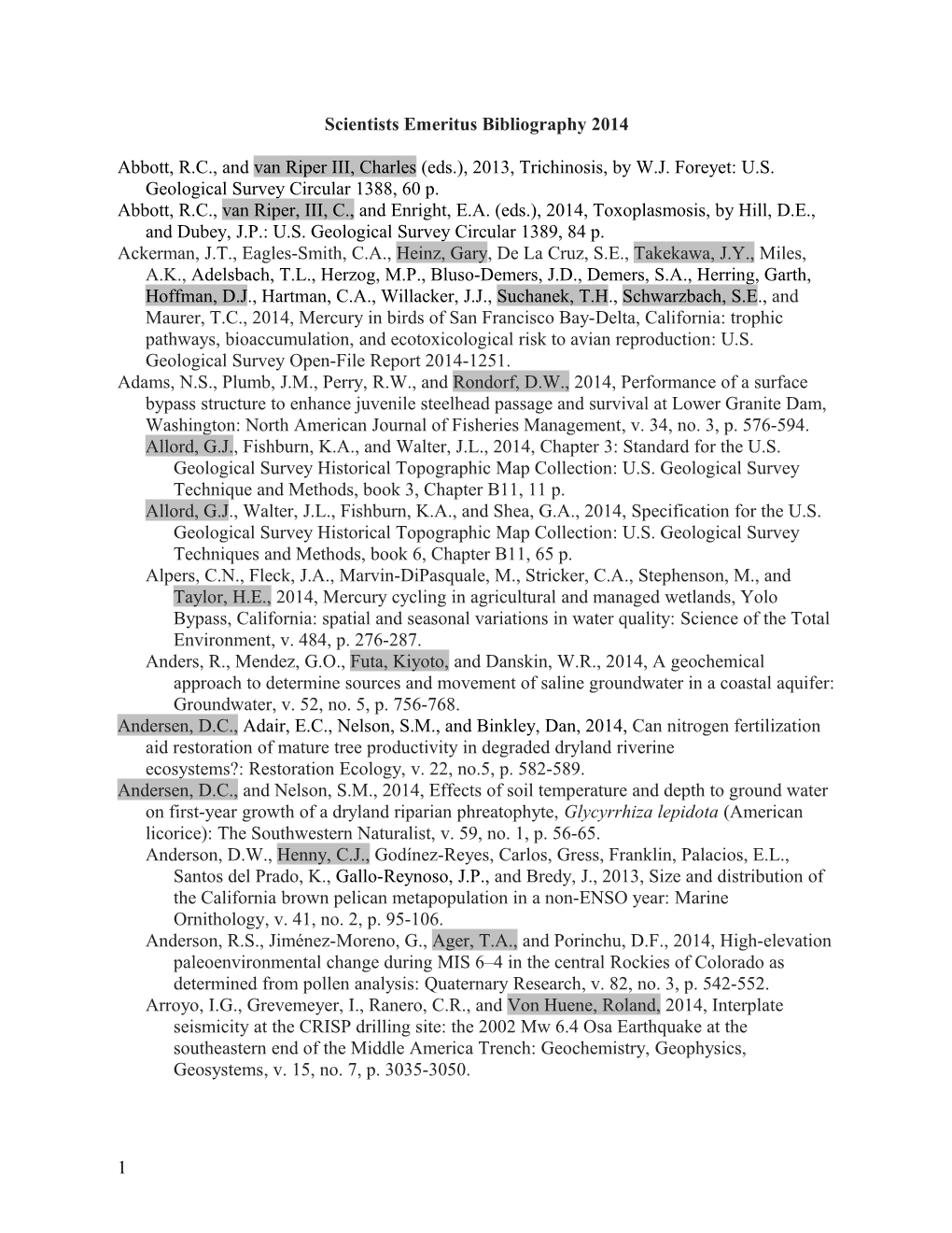 Scientists Emeritus Bibliography 2014