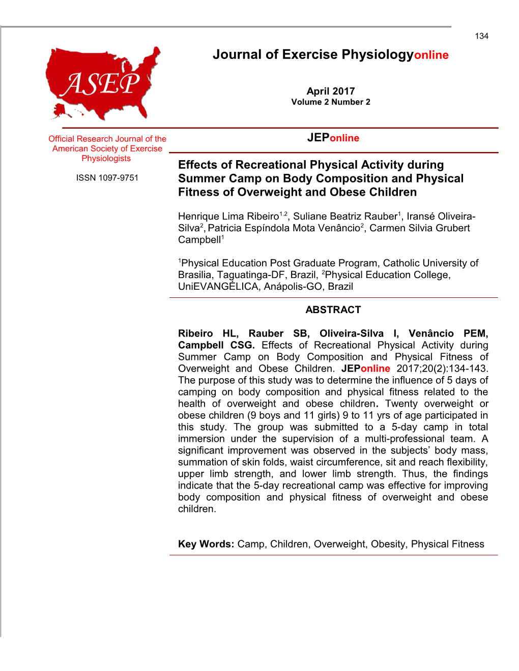 Effects of Recreational Physical Activity During Summer Camp on Body Composition and Physical