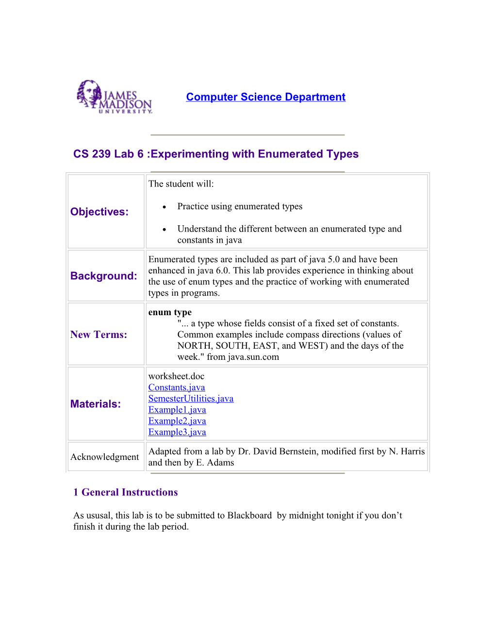CS 239 Lab 6 :Experimenting with Enumerated Types