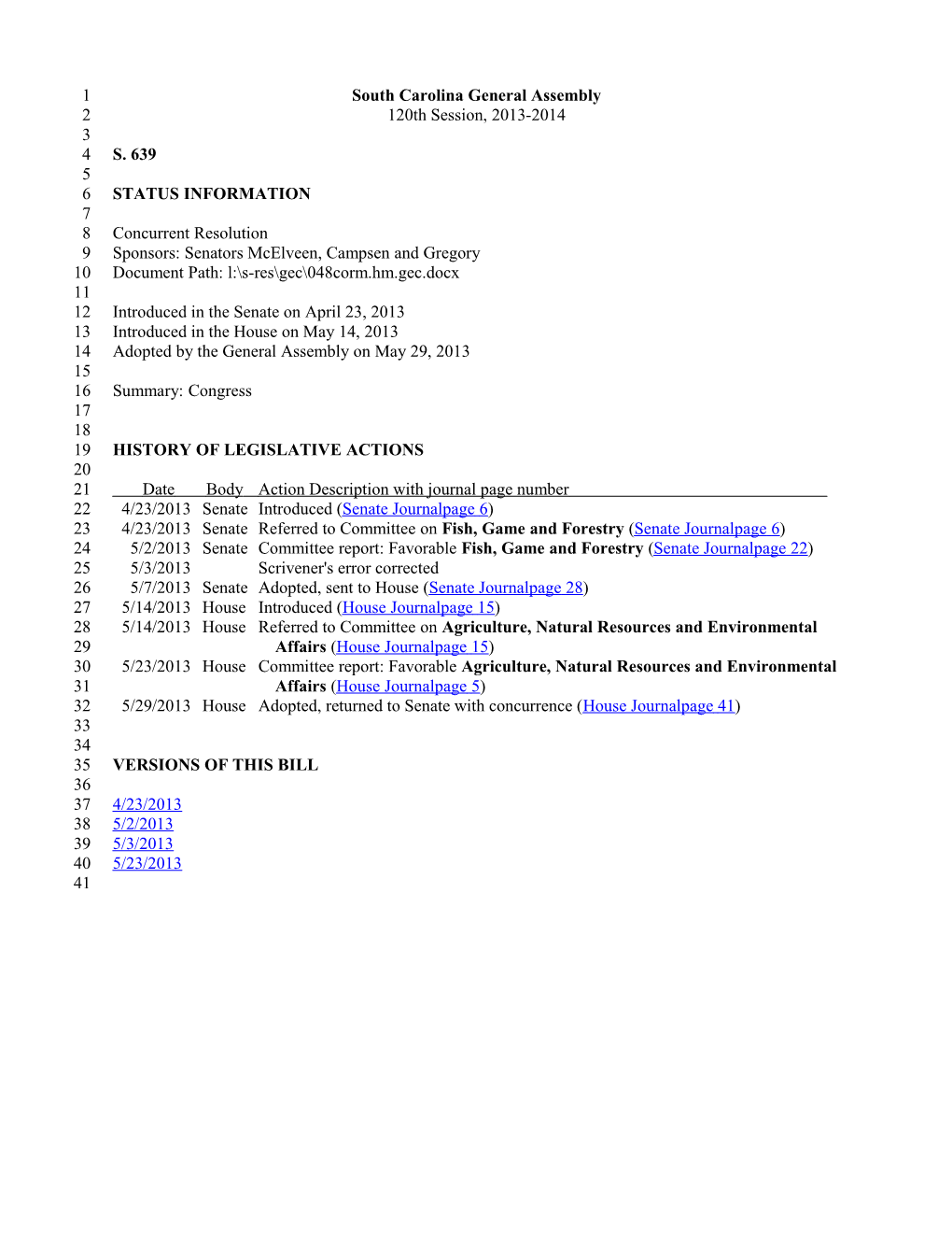 2013-2014 Bill 639: Congress - South Carolina Legislature Online