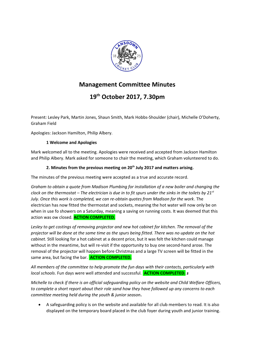 Management Committee Minutes