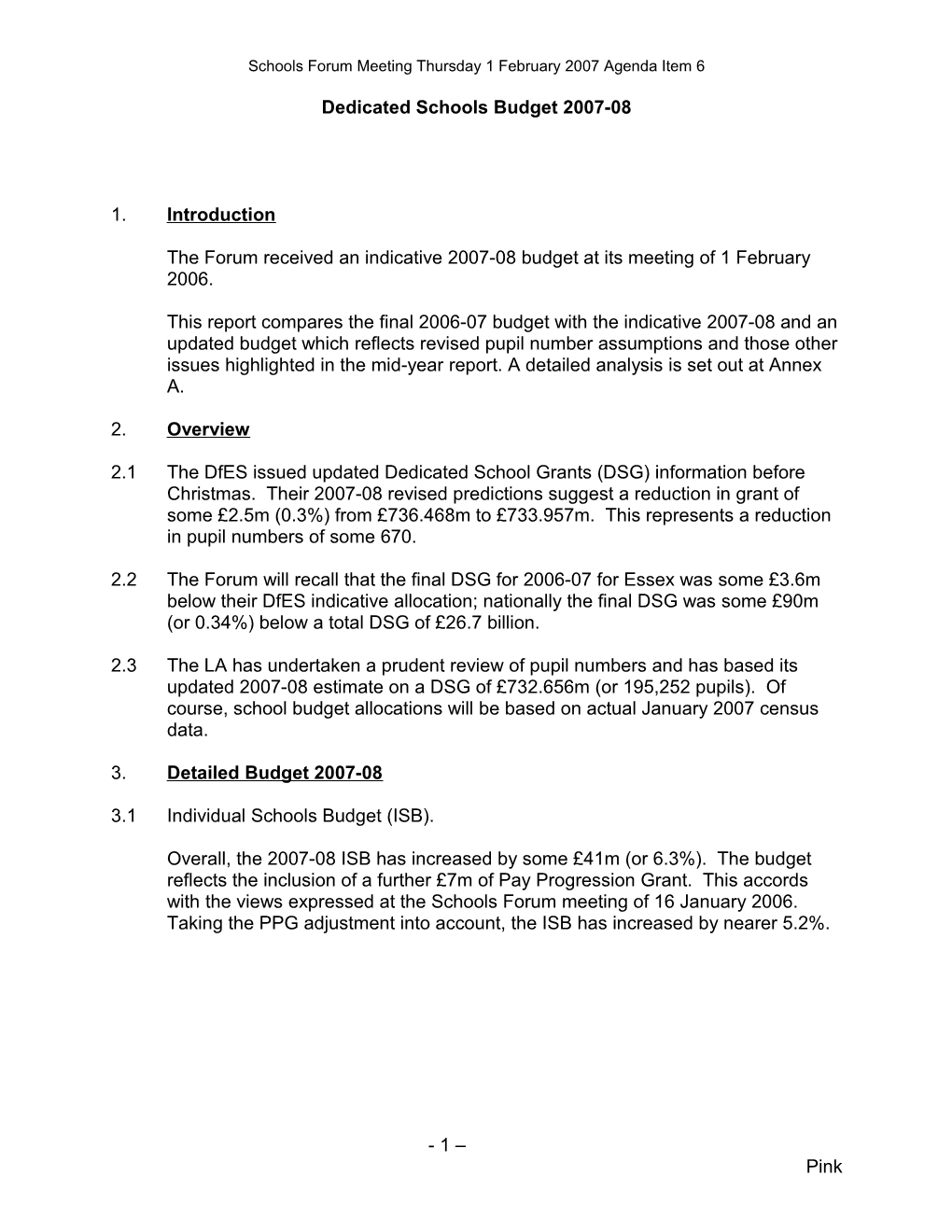 Dedicated Schools Budget 2007-08