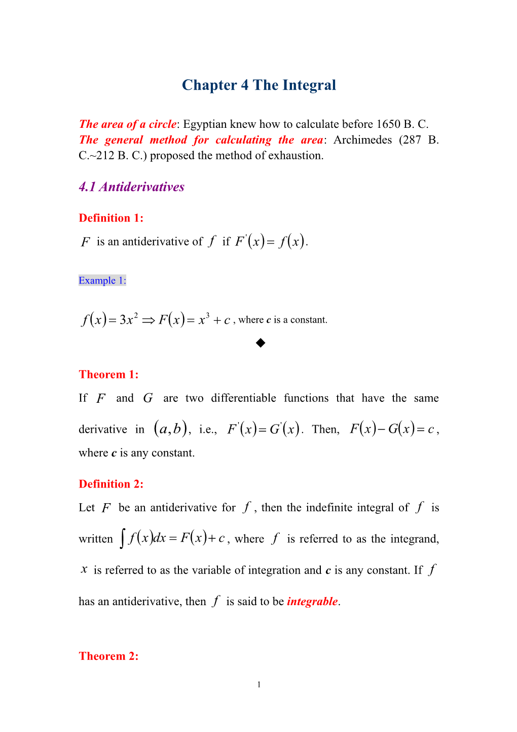 Chapter 4 the Integral