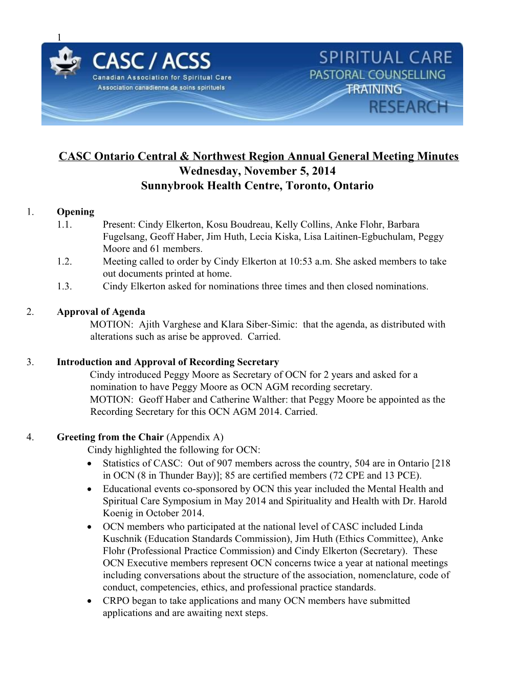 CASC Ontario Central & Northwest Region Annual General Meeting Minutes