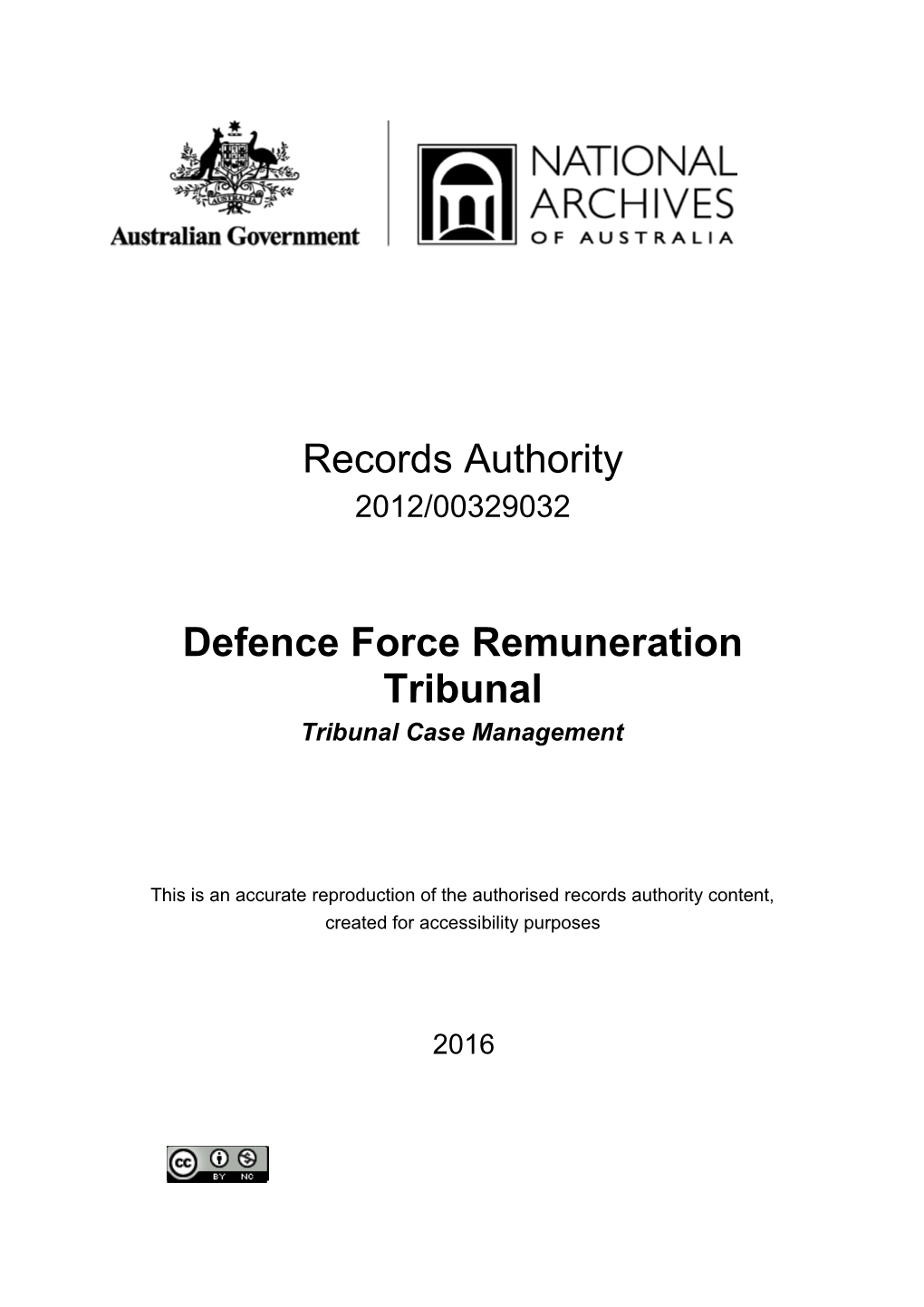 Defence Force Remuneration Tribunal Record Authority 2012/00329032