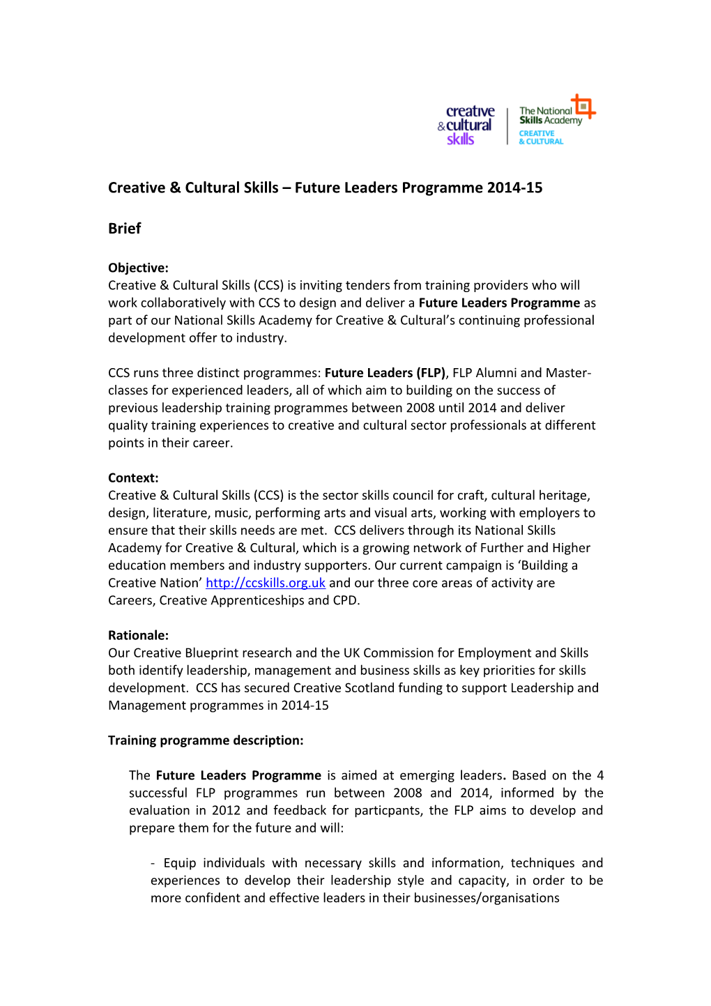 Creative & Cultural Skills Future Leaders Programme 2014-15