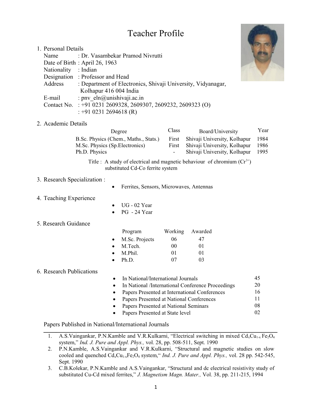 Name : Dr. Vasambekar Pramod Nivrutti