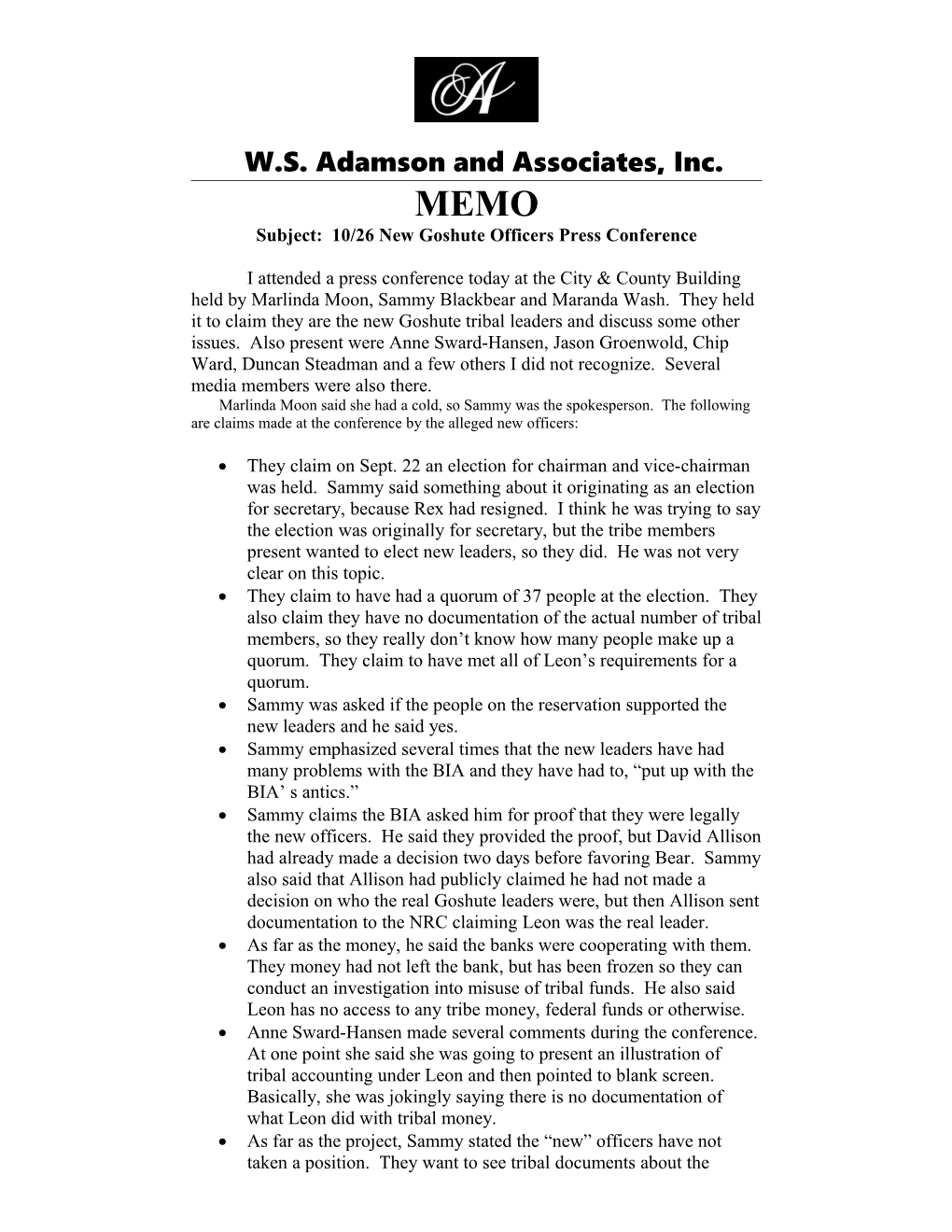 W.S. Adamson and Associates, Inc