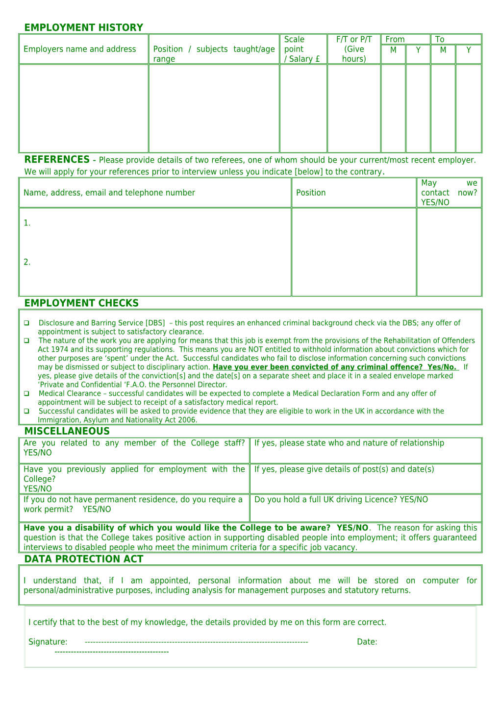 Confidential Employment Application Form