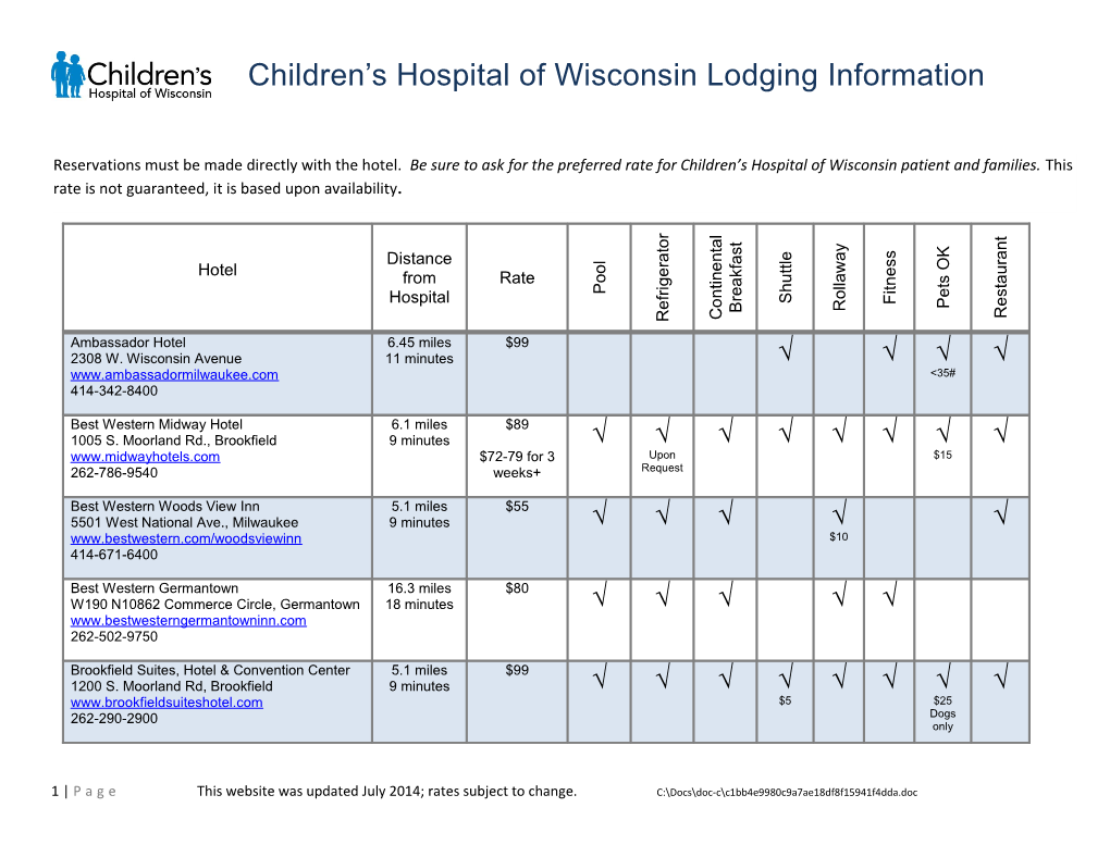 1 Page This Website Was Updated July 2014; Rates Subject to Change.Q: Accommodations Hotels