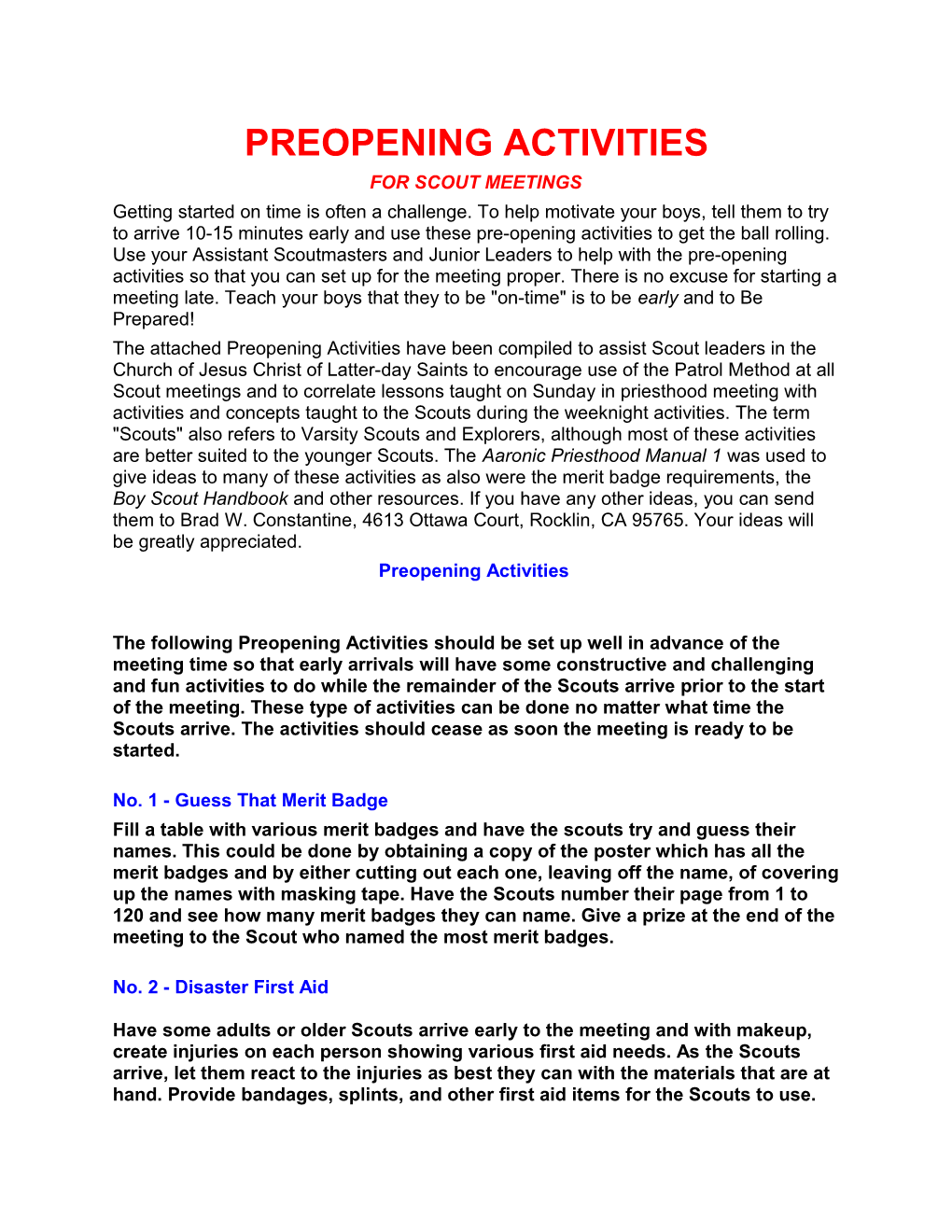 Preopening Activities