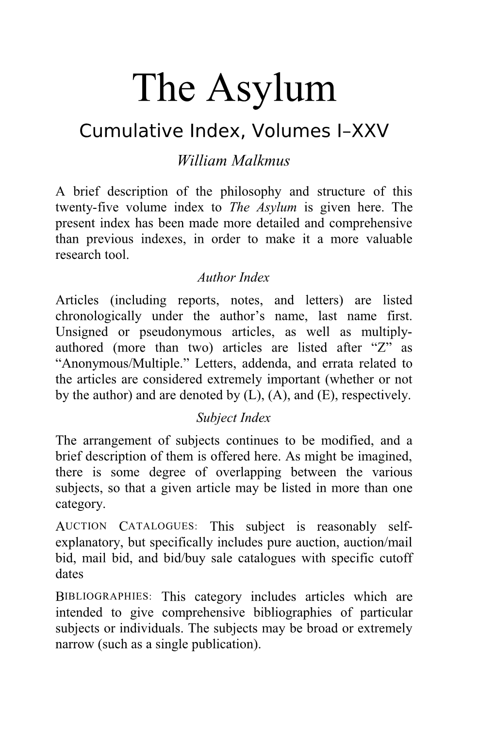 Cumulative Index, Volumes I XXV