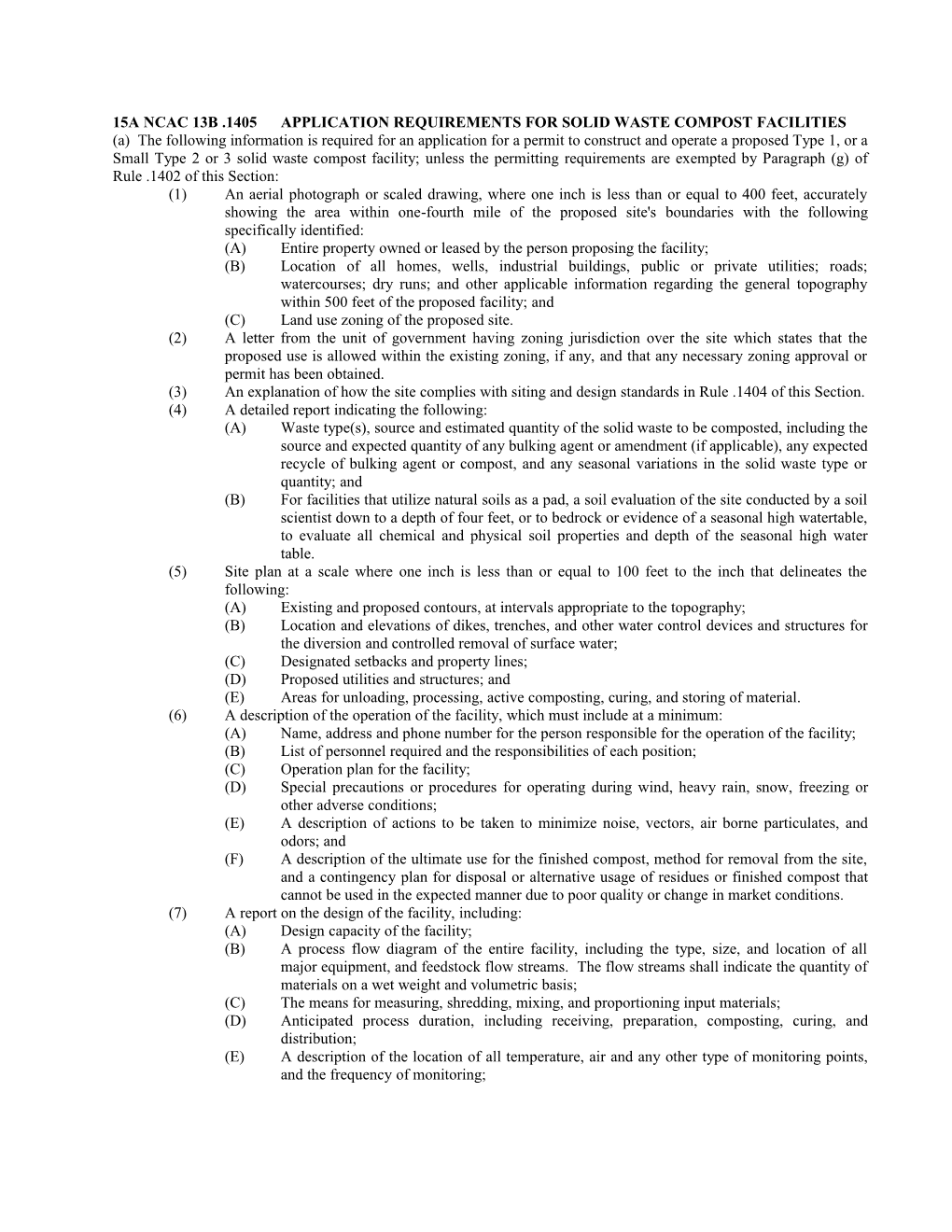 15A Ncac 13B .1405Application Requirements for Solid Waste Compost Facilities