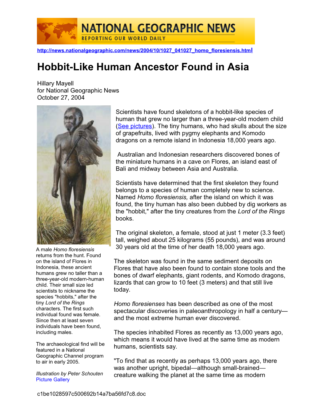 Hobbit-Like Human Ancestor Found in Asia