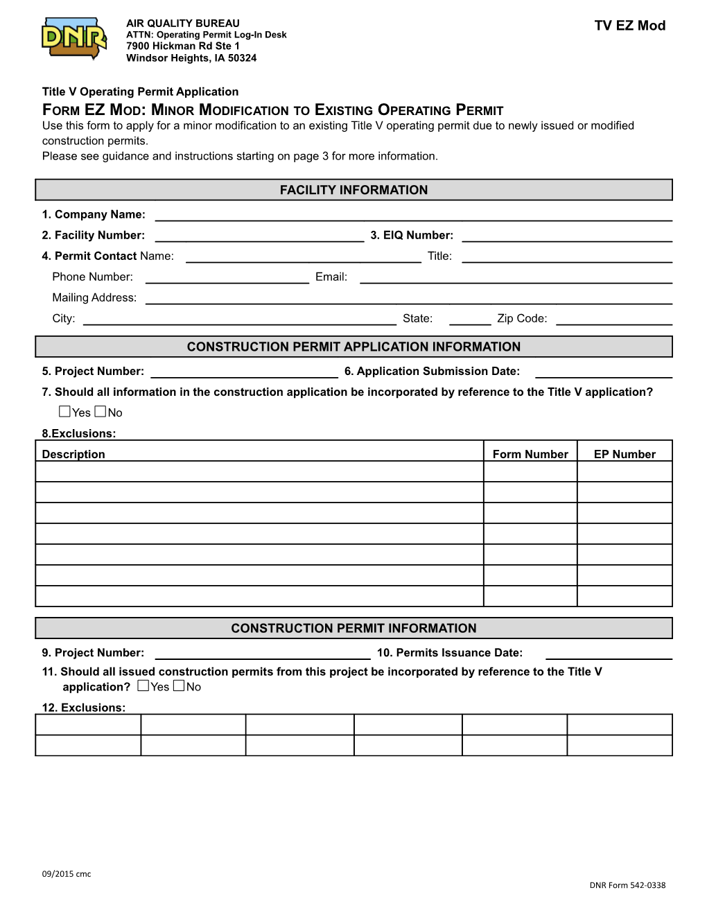 Title V Operating Permit Application