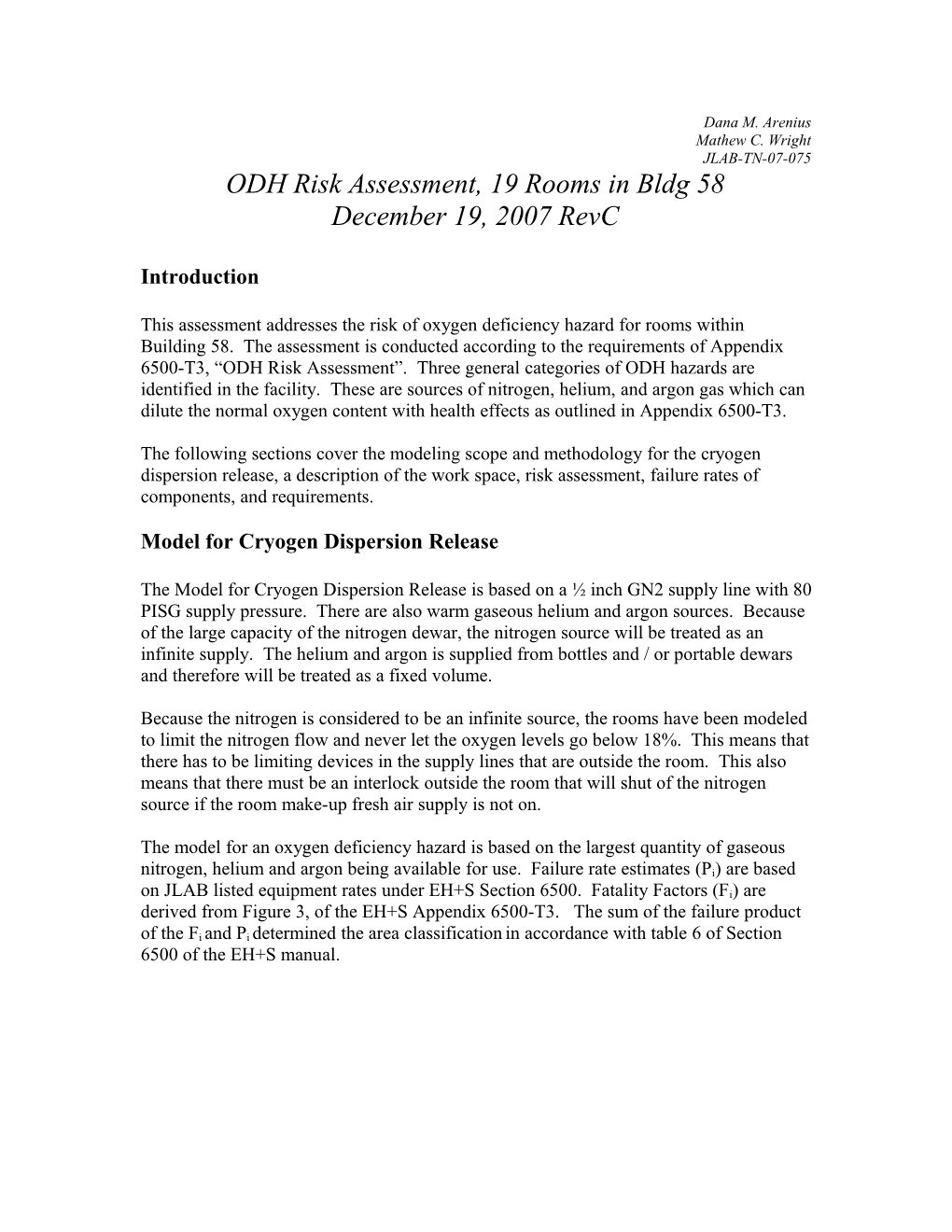 ODH Risk Assessment, 19 Rooms in Bldg 58