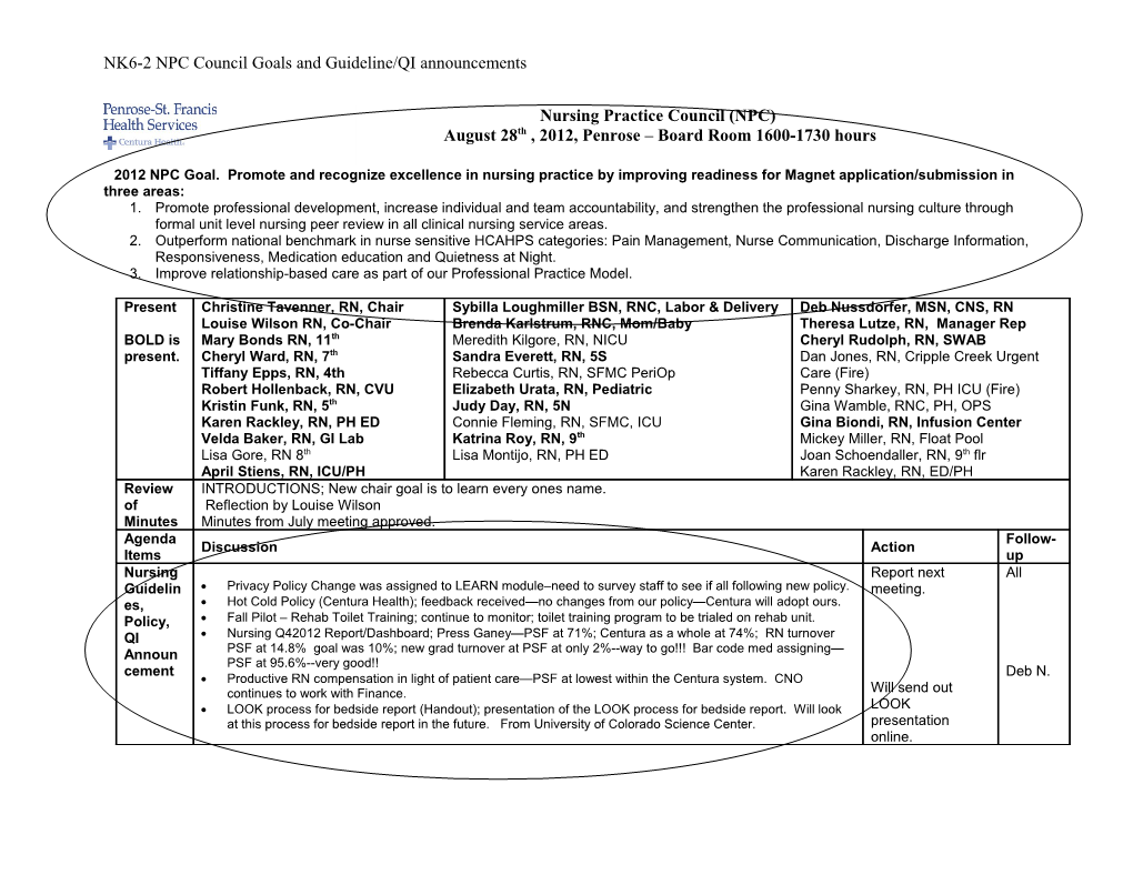 NK6-2 NPC Council Goals and Guideline/QI Announcements