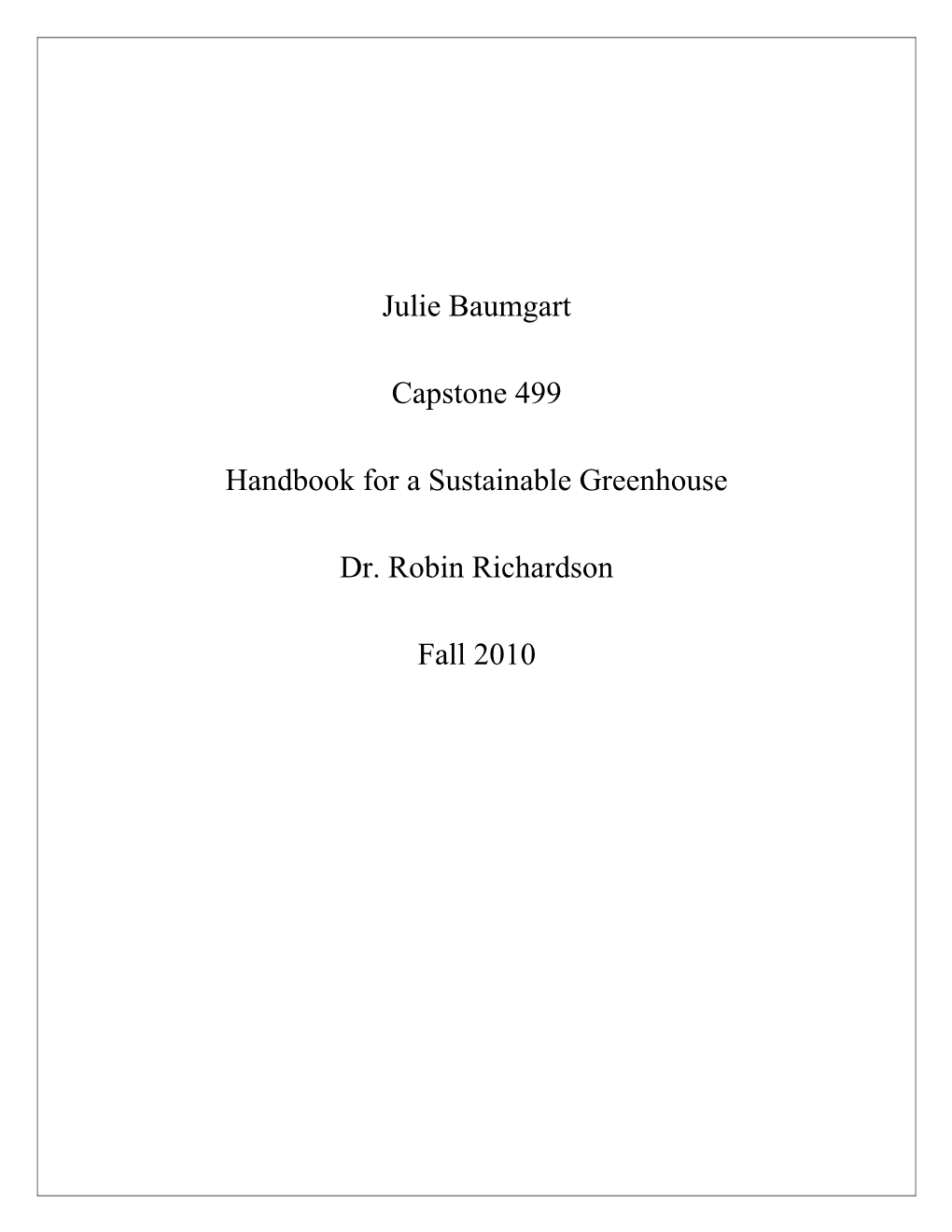 Handbook for a Sustainable Greenhouse