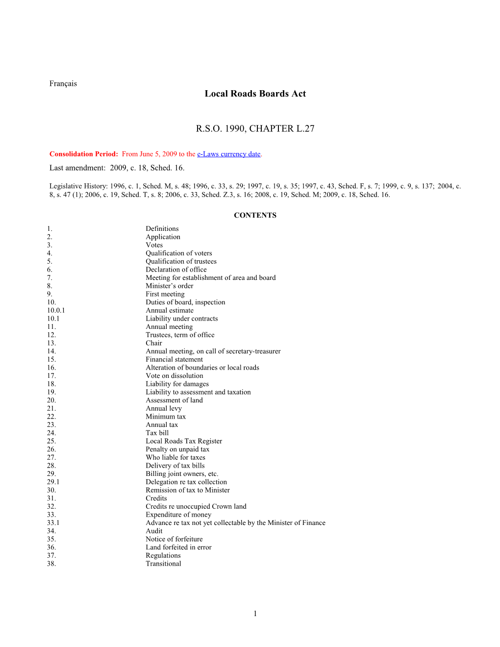 Local Roads Boards Act, R.S.O. 1990, C. L.27