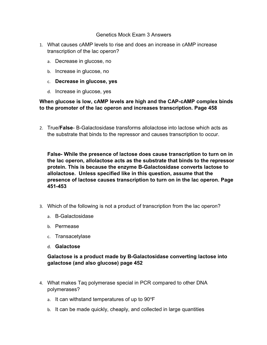 Genetics Mock Exam 3 Answers