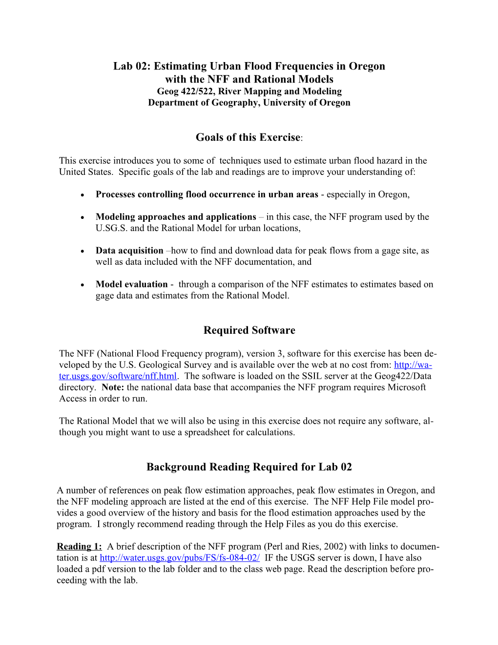 Lab 02: Estimating Flood Frequencies in Urban Oregon with the NFF Model