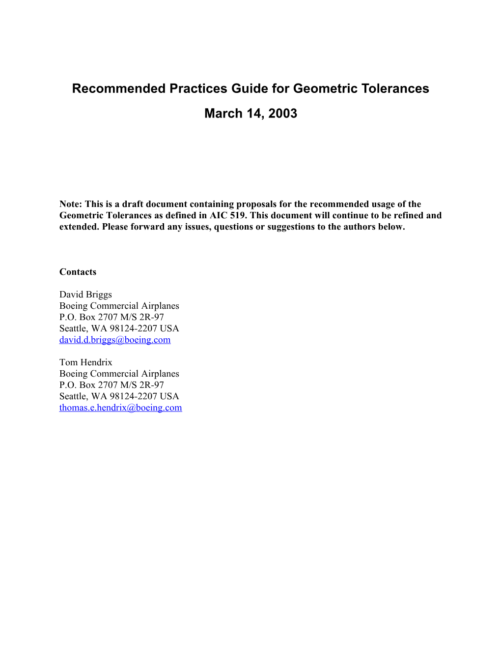 Recommended Practices Guide for Geometric Dimensions and Tolerances