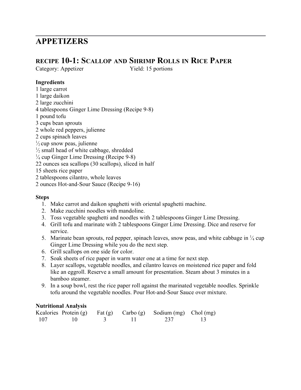 Recipe 10-1: Scallop and Shrimp Rolls in Rice Paper