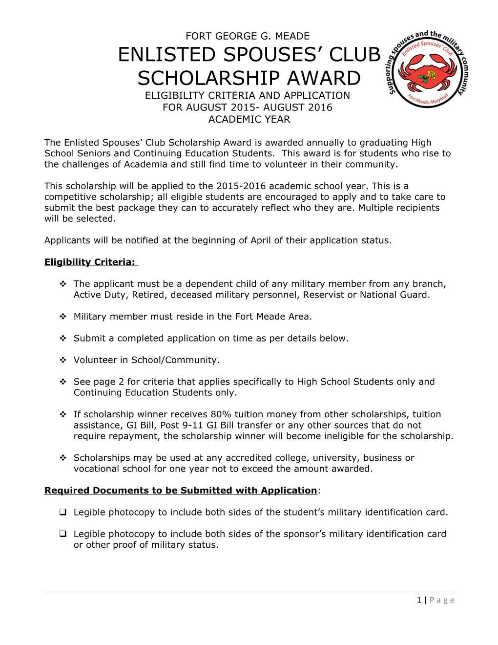 Enlisted Spouses Club Scholarship Award