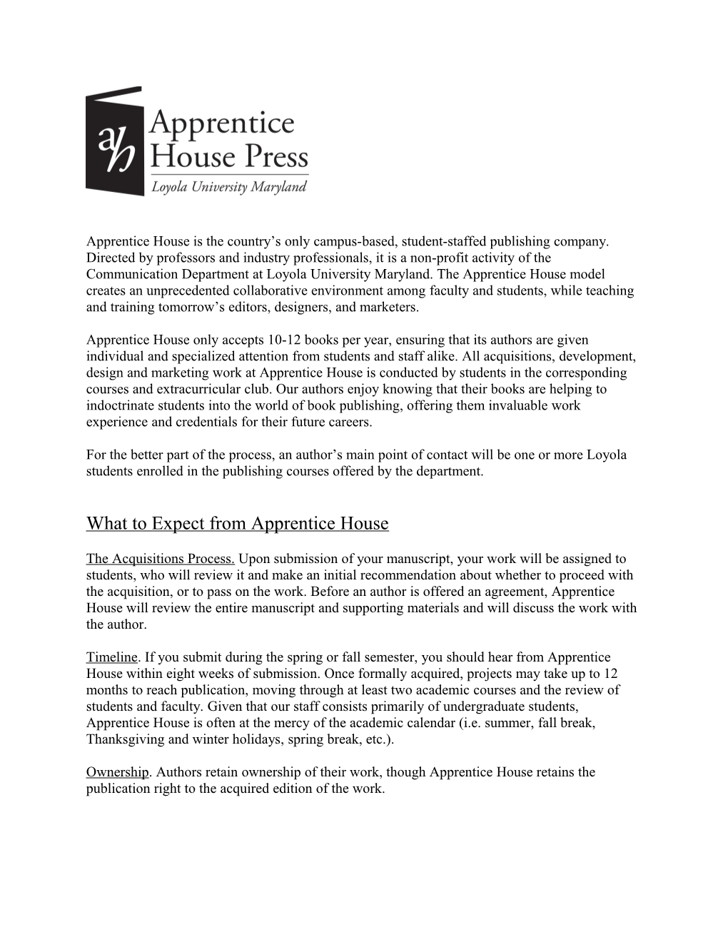 What to Expect from Apprentice House