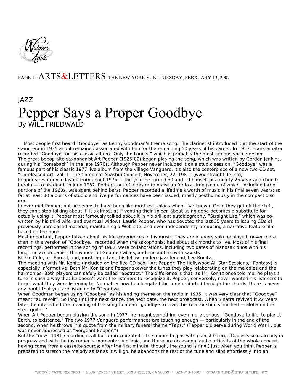 Page 14 Arts&Letters the New York Sun Tuesday, February 13, 2007