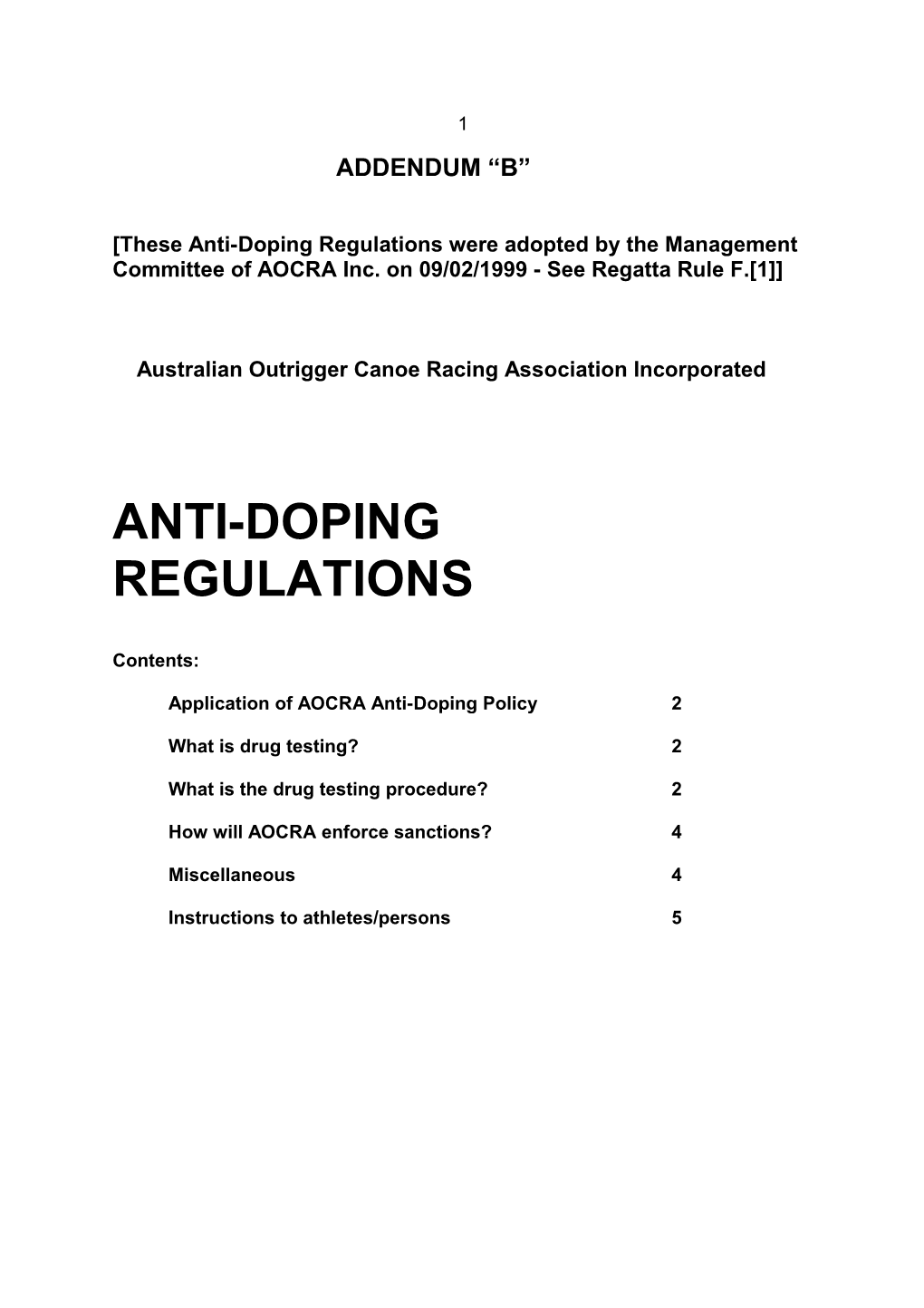 These Anti-Doping Regulations Were Adopted by the Management