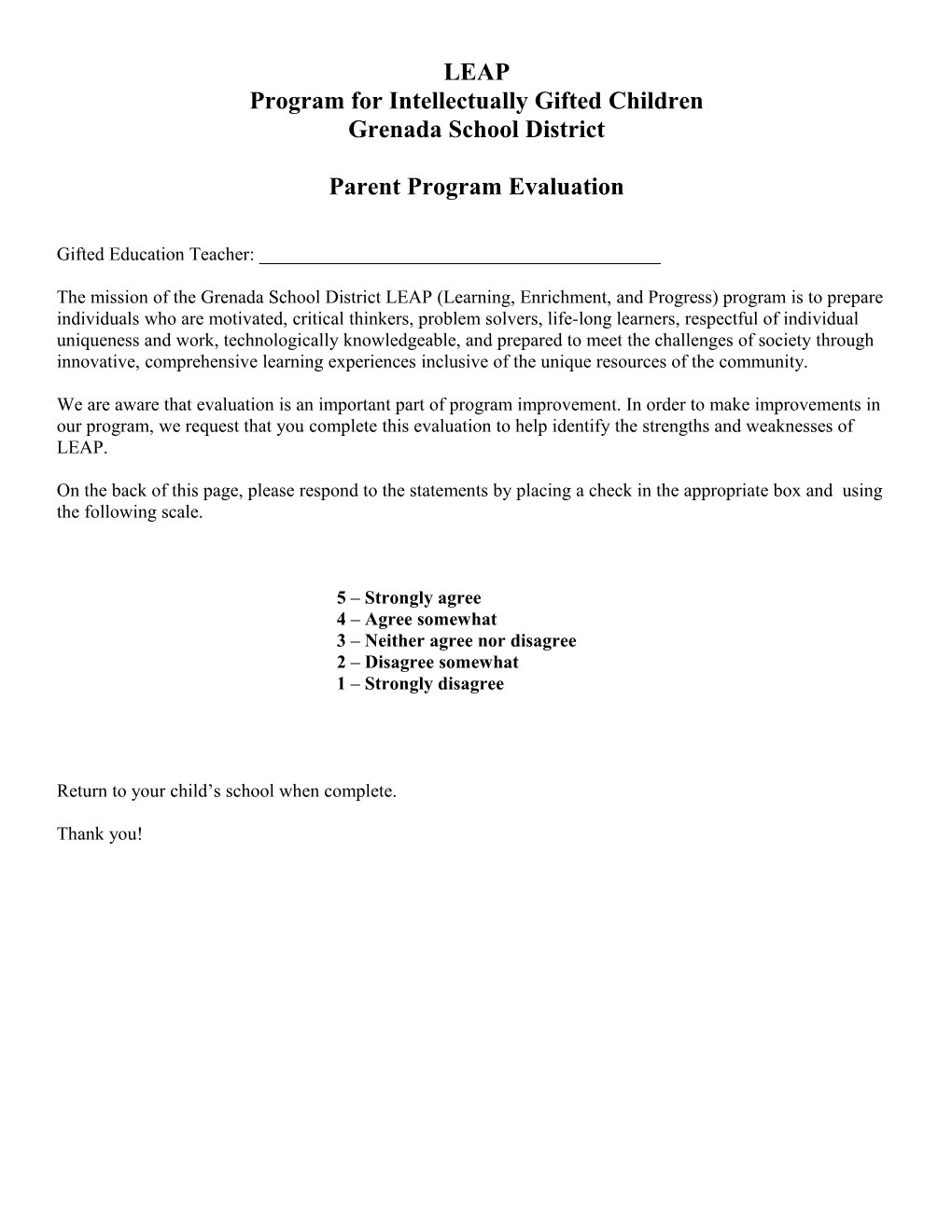 Parent Survey for Gifted Students