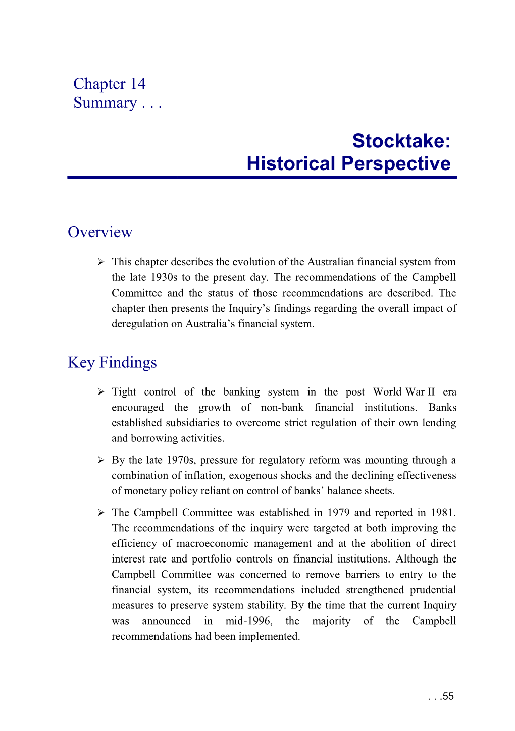 Financial System Inquiry (Wallis Report) - Stocktake: Historical Perspective