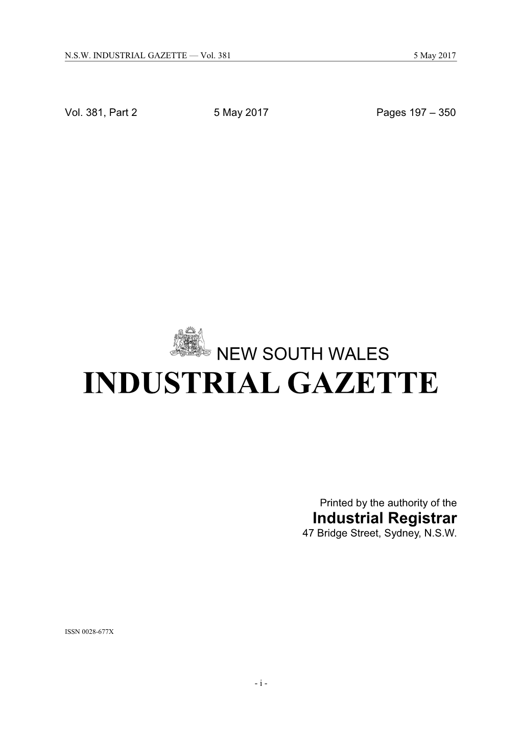 N.S.W. INDUSTRIAL GAZETTE Vol. 3815 May 2017