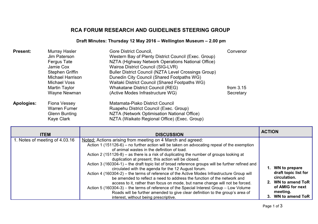 Minutes of Meeting of the R&G Group