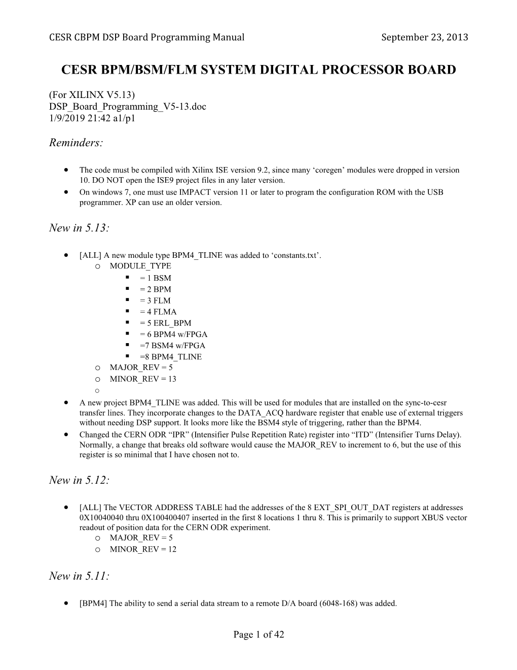 CESR CBPM DSP Board Programming Manual