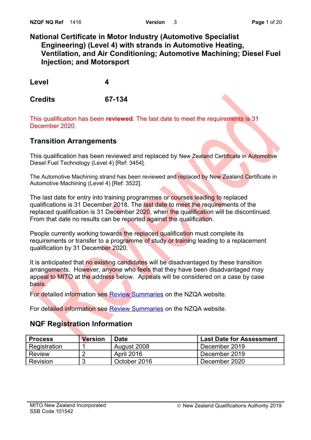 1416 National Certificate in Motor Industry (Automotive Specialist Engineering) (Level