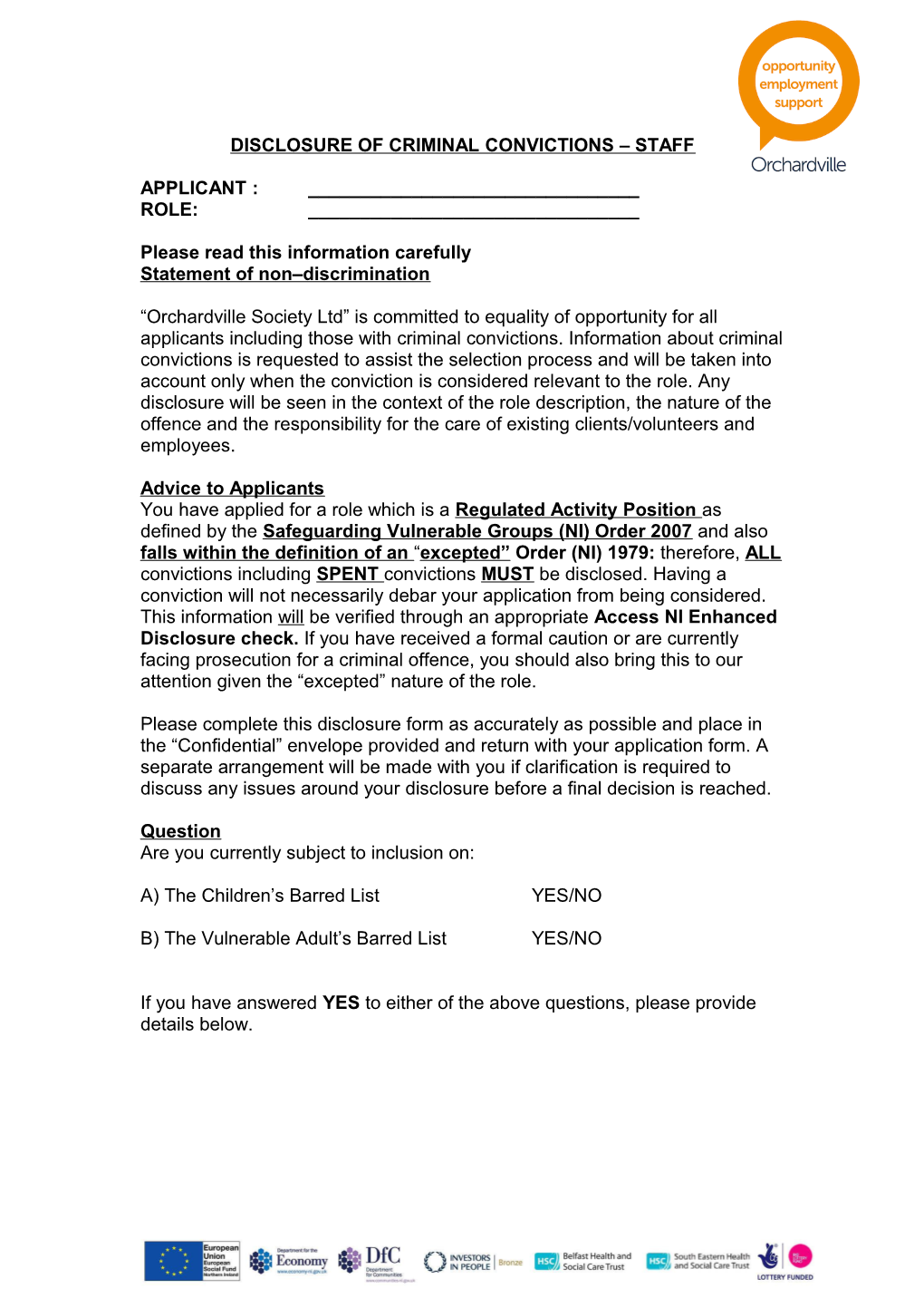 Disclosure of Criminal Convictions Volunteer