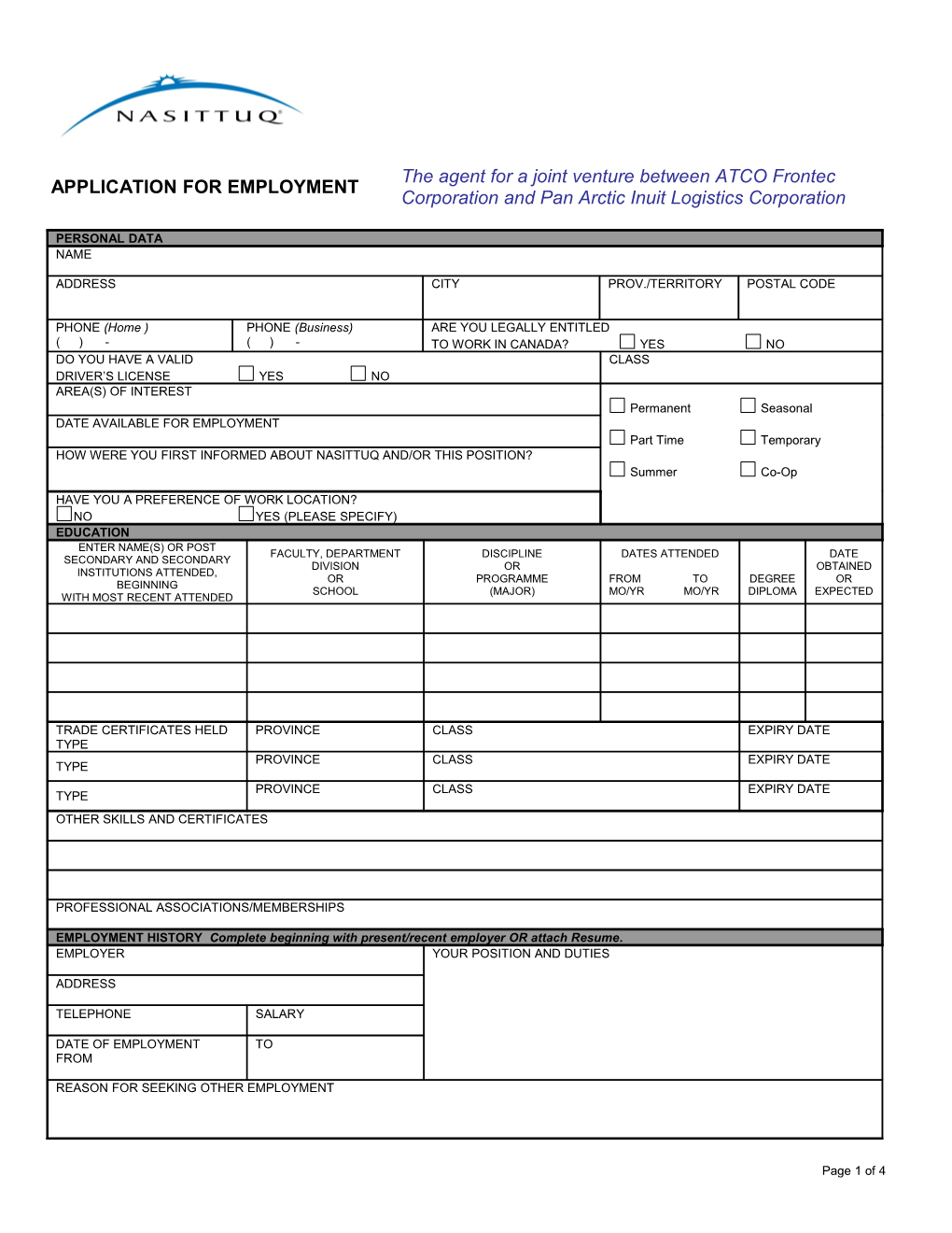 Applications for Employment