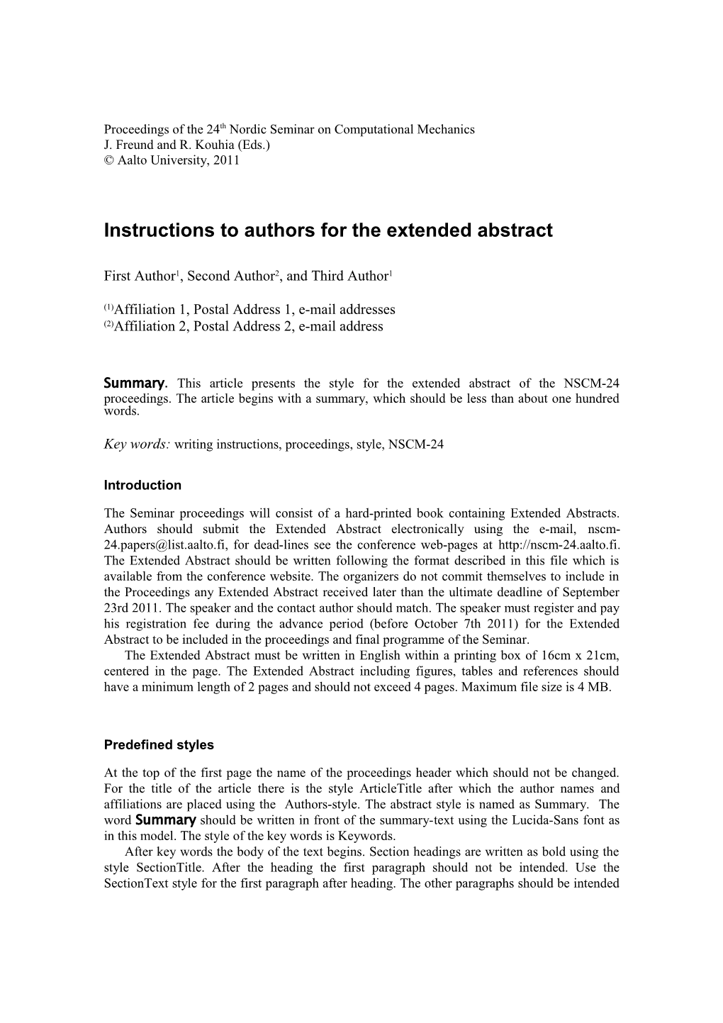 Instructions to Authors for the Extended Abstract