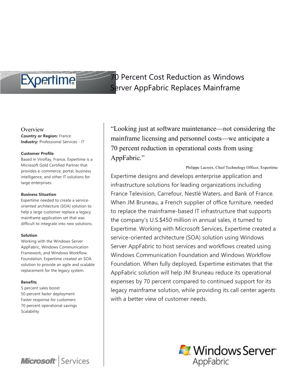 70 Percent Cost Reduction As Windows Server Appfabric Replaces Mainframe Solution