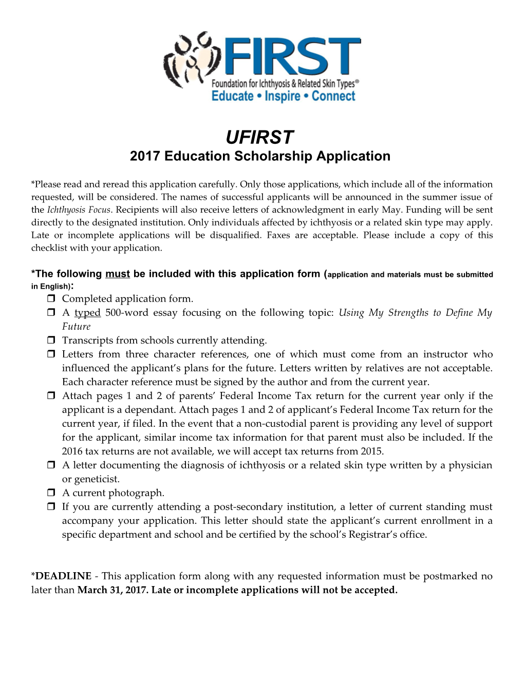 2017 Education Scholarship Application