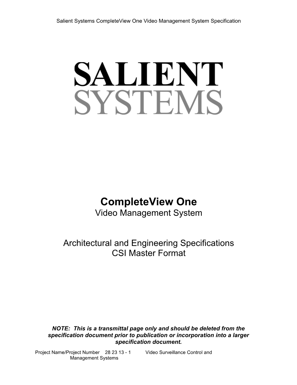 Salient Systems Completeview One Video Management System Specification