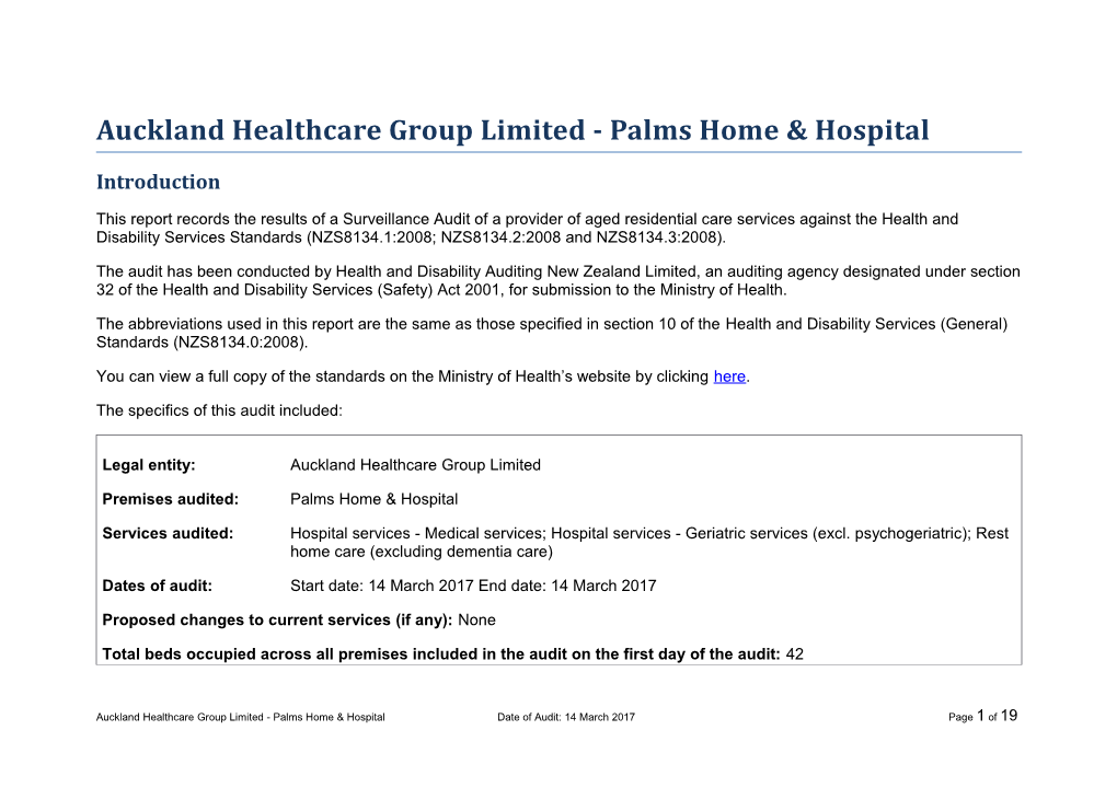 Auckland Healthcare Group Limited - Palms Home & Hospital