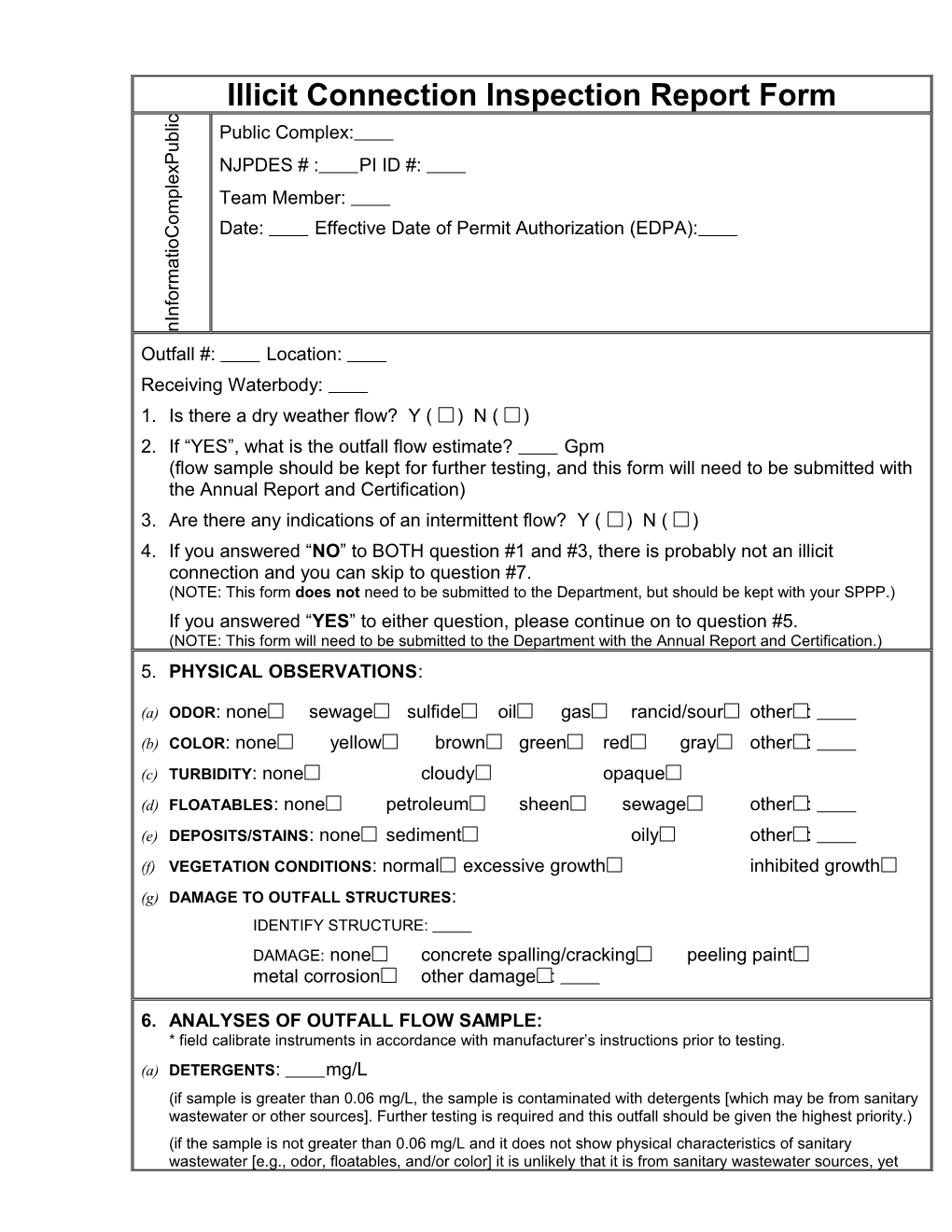 Illicit Connection Inspection Report Form