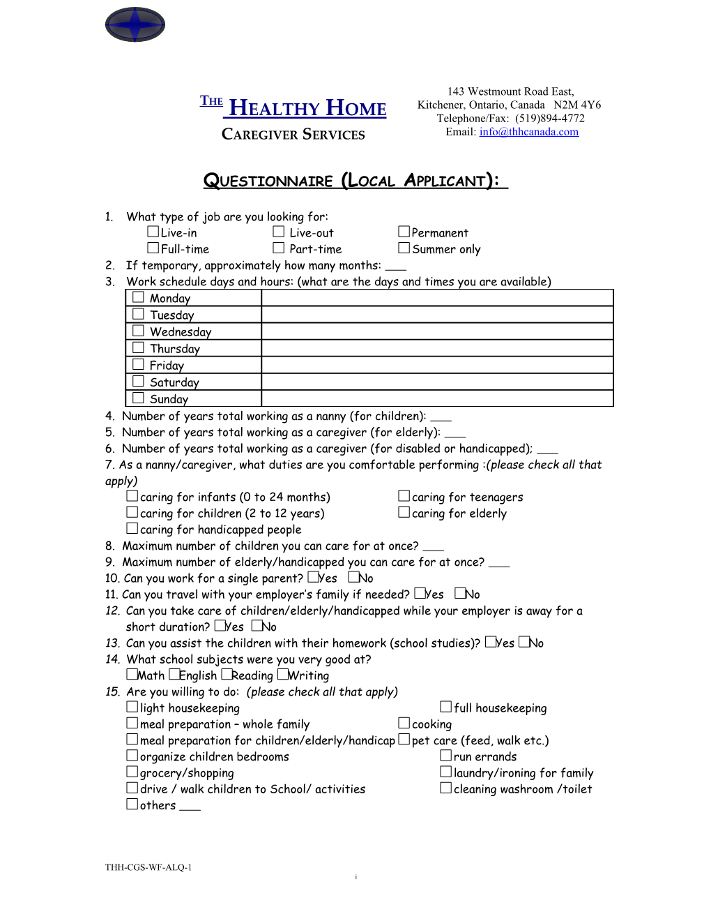 Questionnaire (Local Applicant)