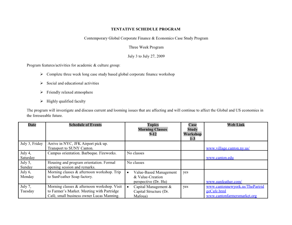 Tentative Schedule Program