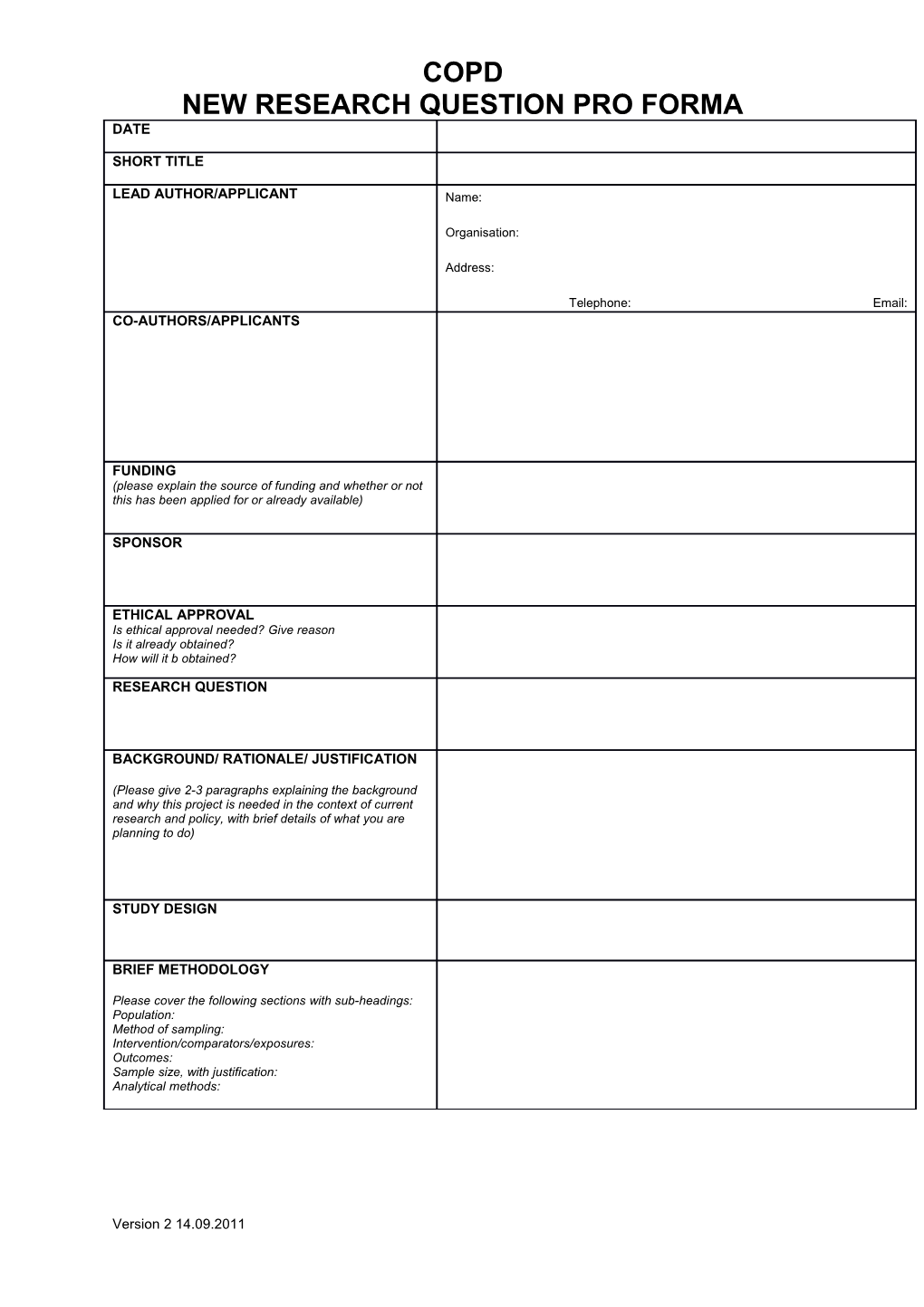 New Research Question Proforma