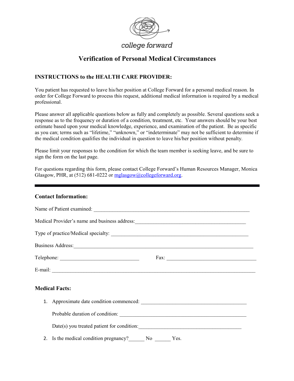 Verification of Personal Medical Circumstances