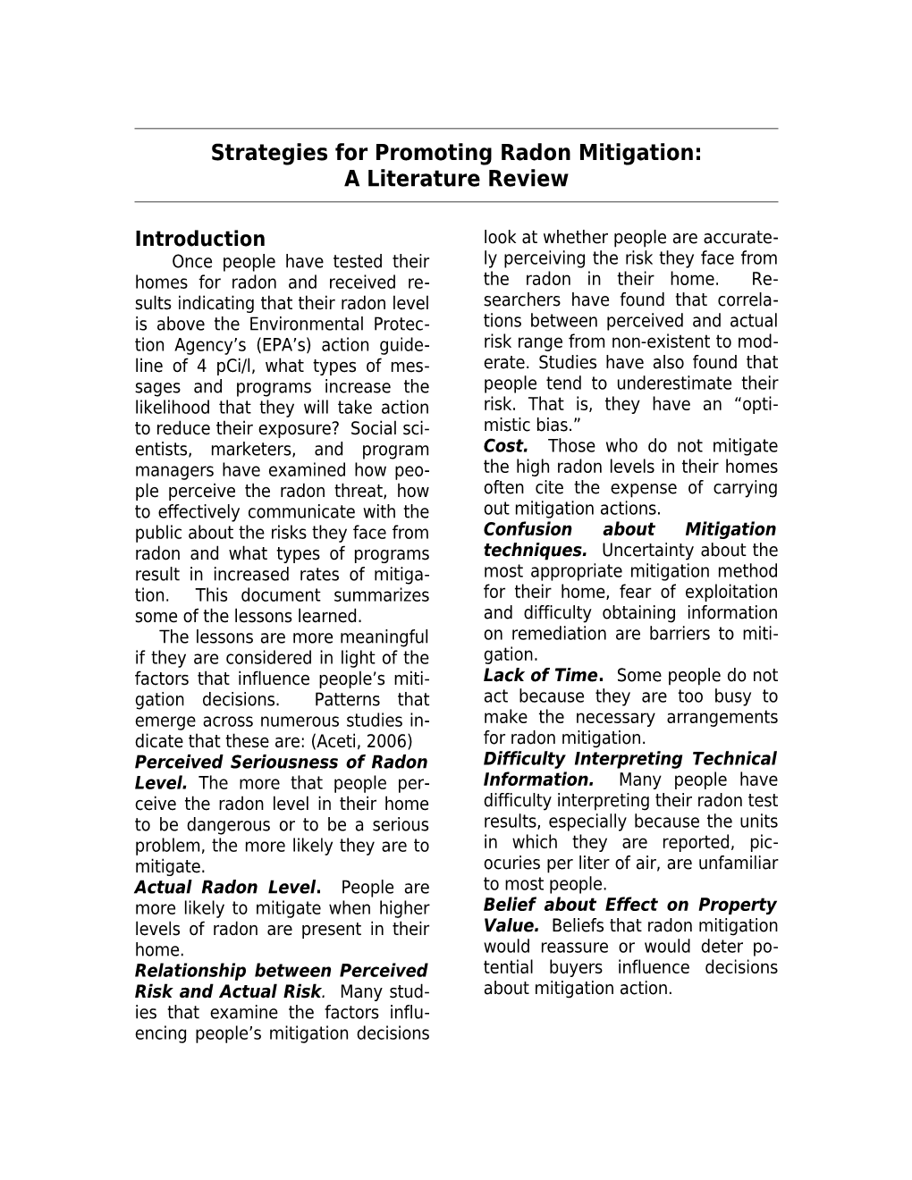 Mitigation Strategy Review
